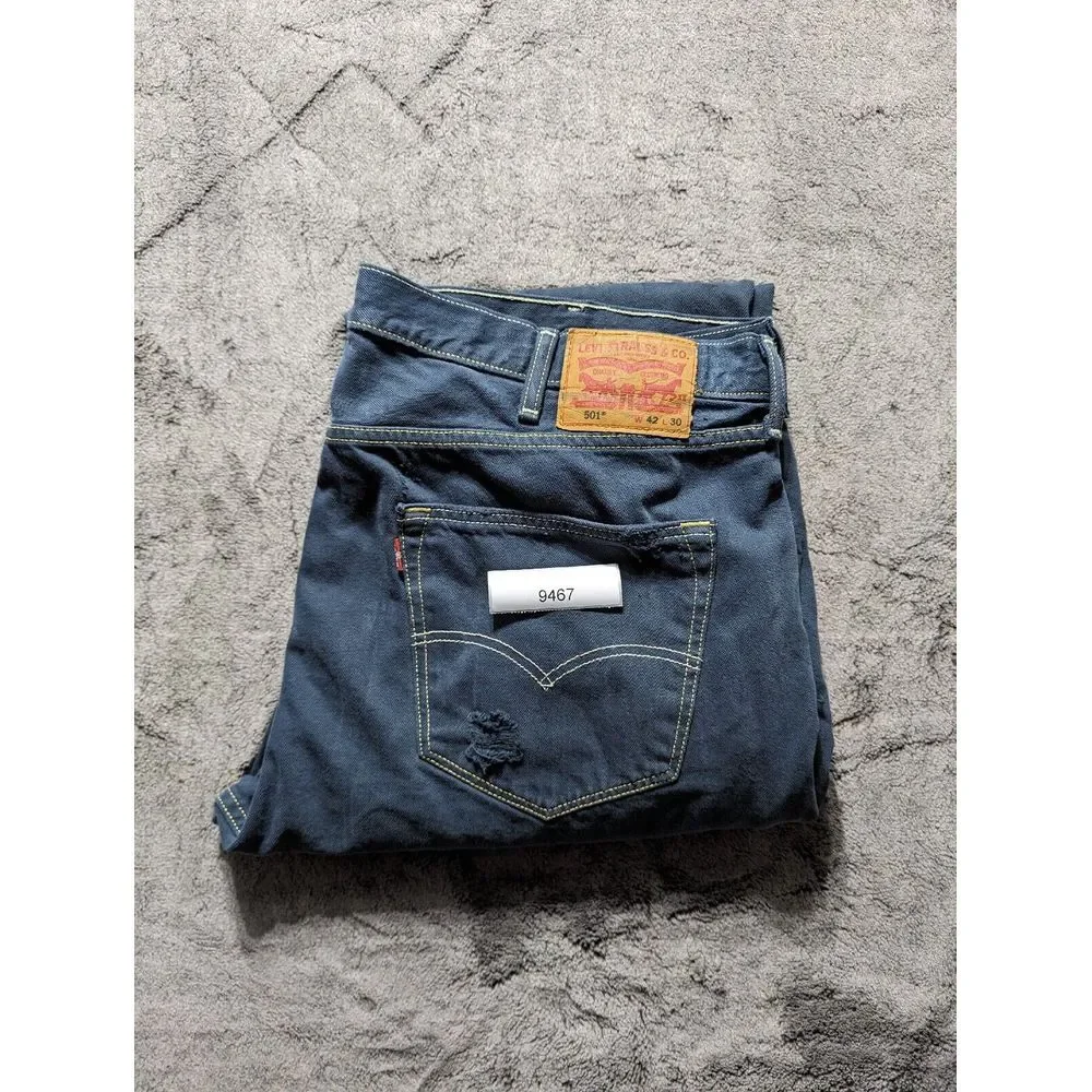 Levi's 501 Button Fly Distressed Jeans Men's Size 42x30 Blue